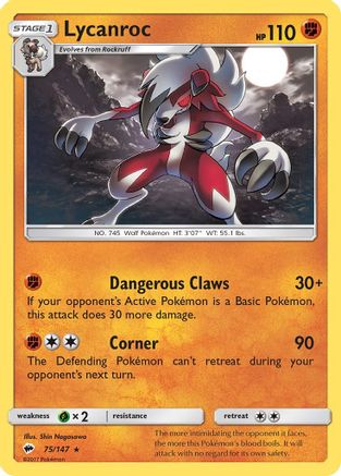 Lycanroc (75) 75/147 - SM  Burning Shadows Reverse Holofoil