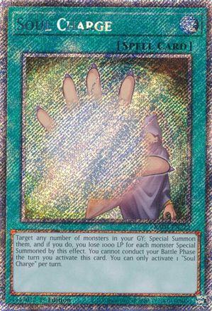 Soul Charge (Platinum Secret Rare) (RA04-EN222) - Quarter Century Stampede 1st Edition