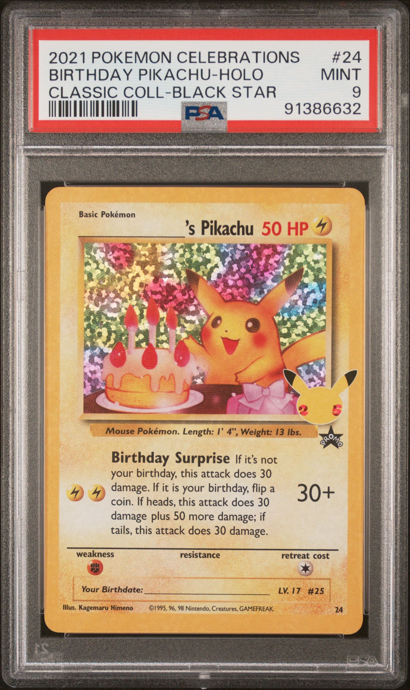 Birthday Pikachu Classic Collection Holo PSA 9
