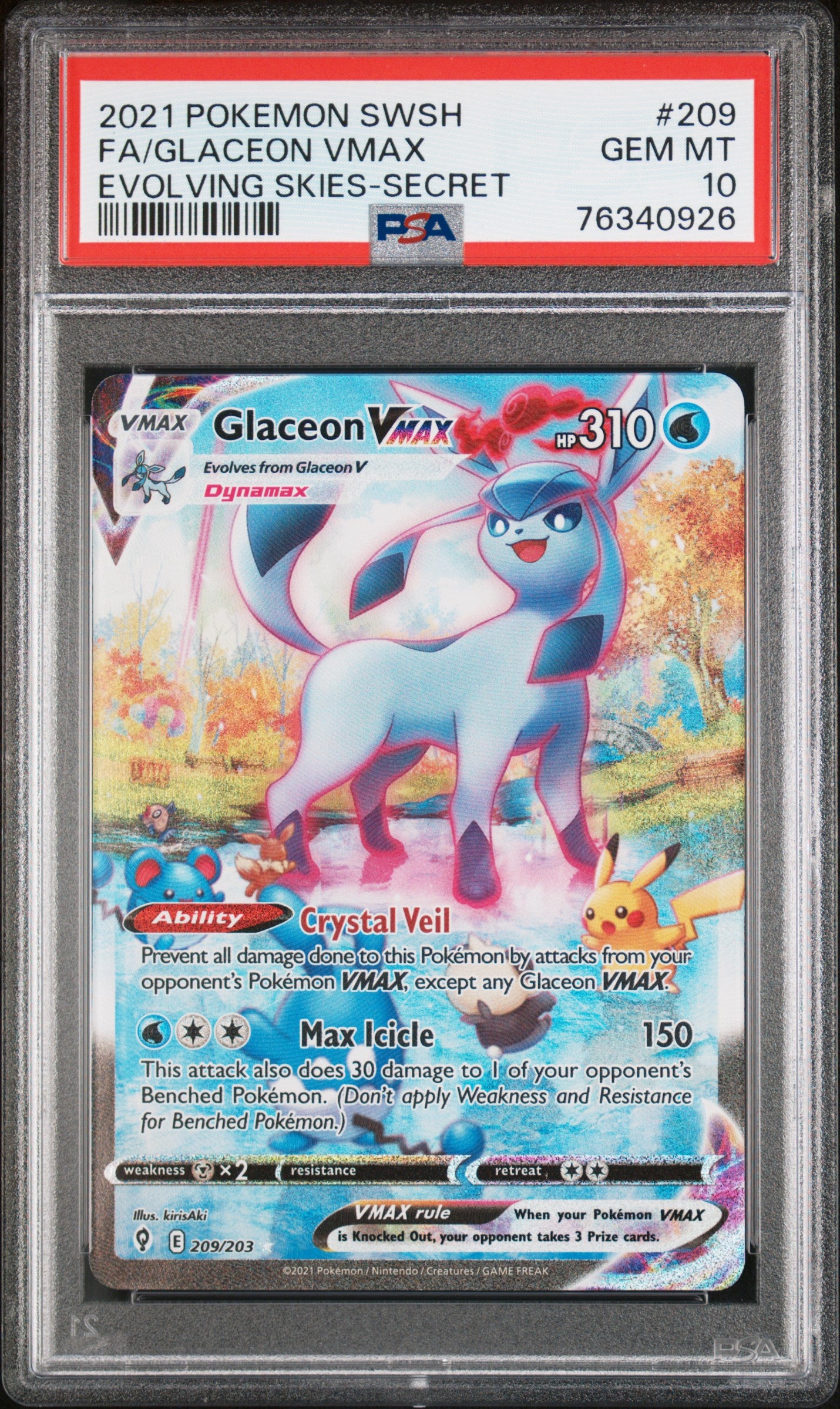 Glaceon VMAX Alternate Art Secret #209 PSA 10