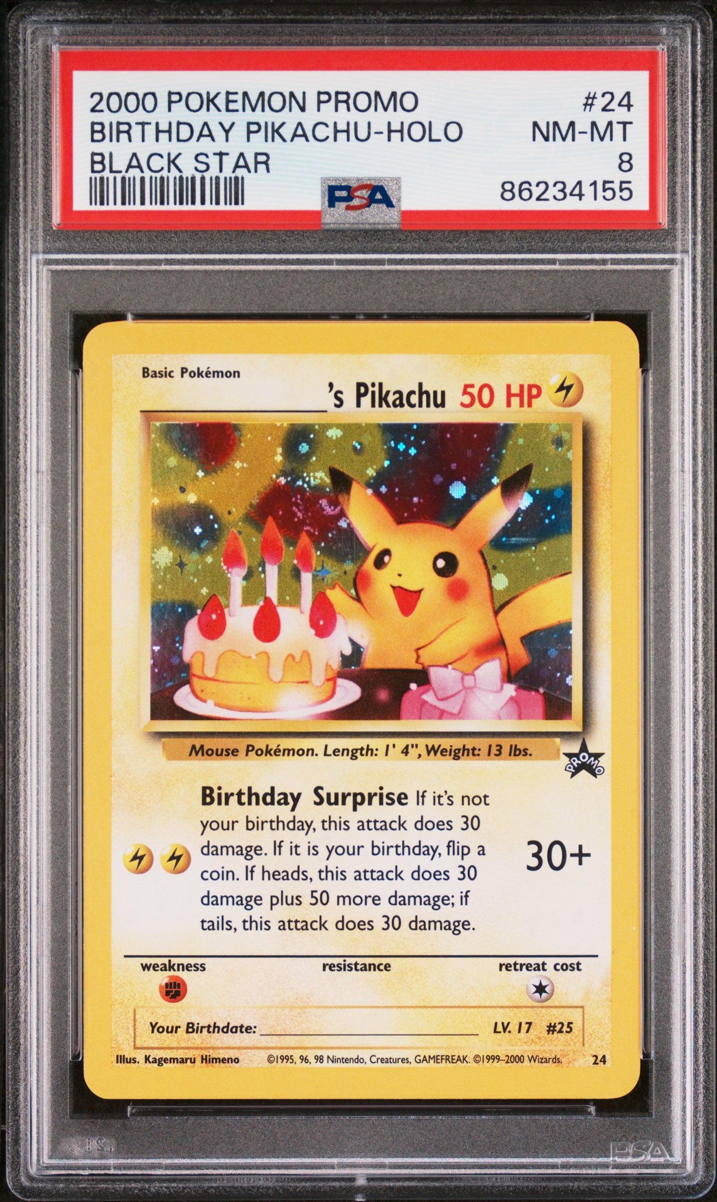 Birthday Pikachu Holo #24 Promo PSA 8