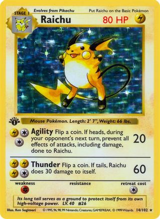 Raichu - Base Set Shadowless 1st Edition Holofoil