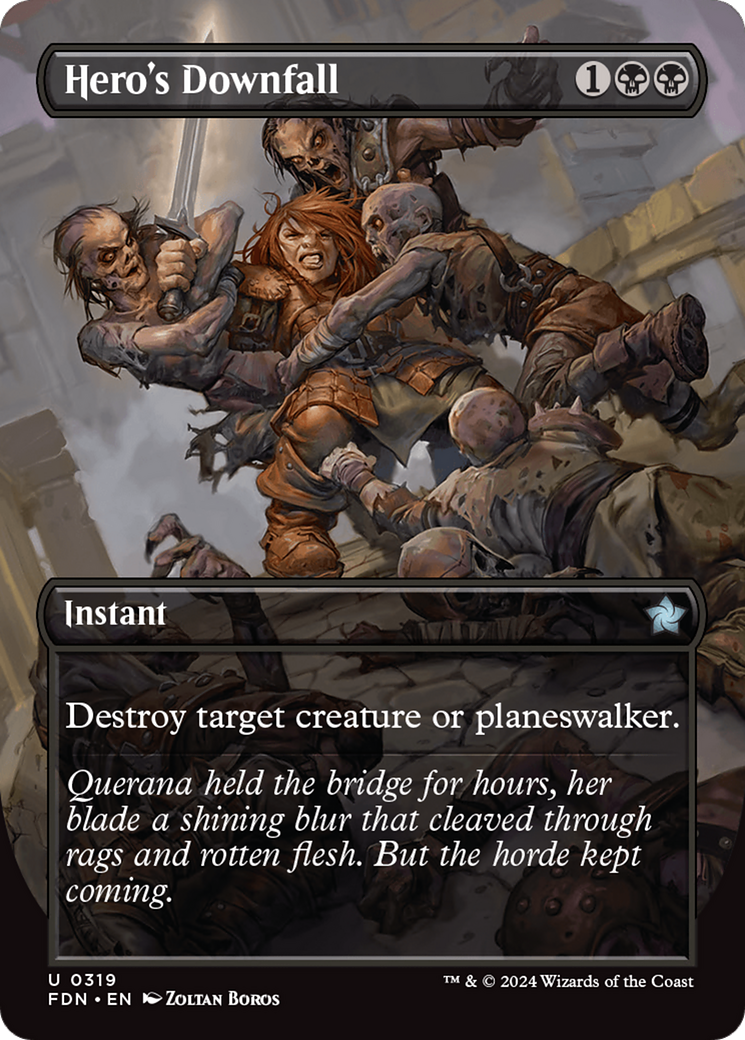 Hero's Downfall (Borderless) (FDN-319) - Foundations Foil