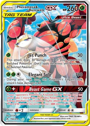 Pheromosa & Buzzwole GX (192) (Alternate Full Art) 192/214 - SM  Unbroken Bonds Holofoil
