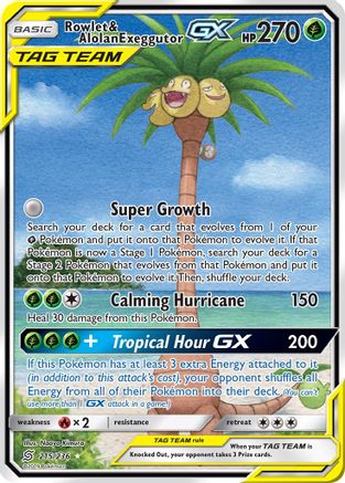 Rowlet & Alolan Exeggutor GX (Alternate Full Art) 215/236 - SM  Unified Minds Holofoil
