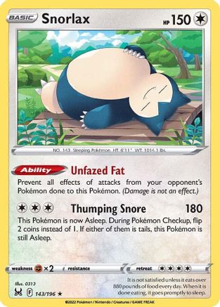 Snorlax 143/196 - SWSH11 Lost Origin Reverse Holofoil