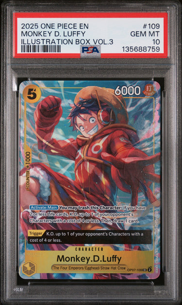 2025 ONE PIECE PROMOS #109 MONKEY D. LUFFY ILLUSTRATION BOX VOL.3 PSA 10