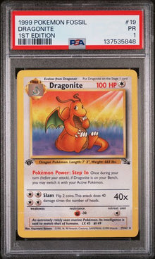 1999 POKEMON FOSSIL #19 DRAGONITE 1ST EDITION PSA 1