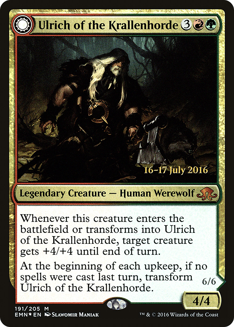 Ulrich of the Krallenhorde // Ulrich, Uncontested Alpha (PRE-191S) - Eldritch Moon Promos: (Double Faced Transform) Foil