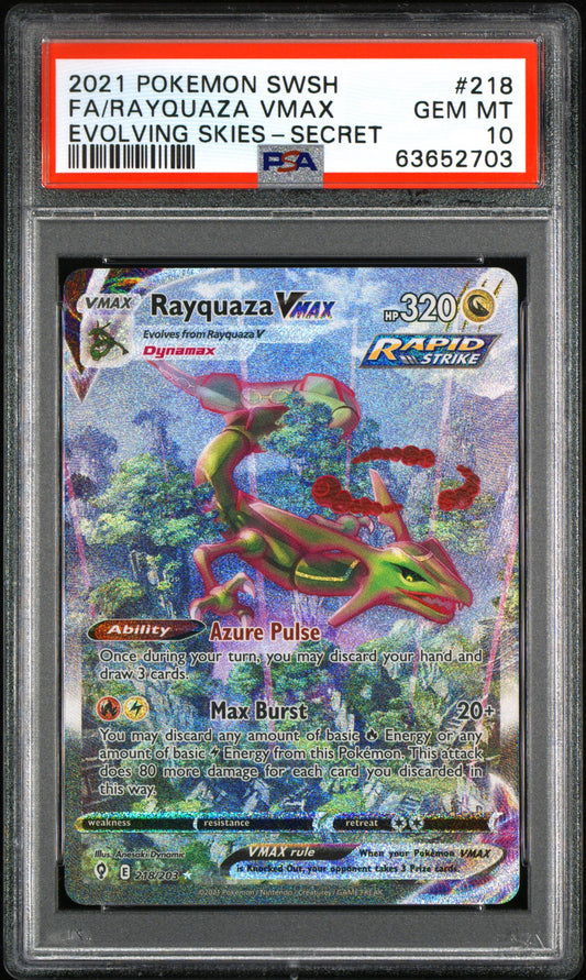 Rayquaza VMAX Alternate Art Secret Evolving Skies #218 PSA 10