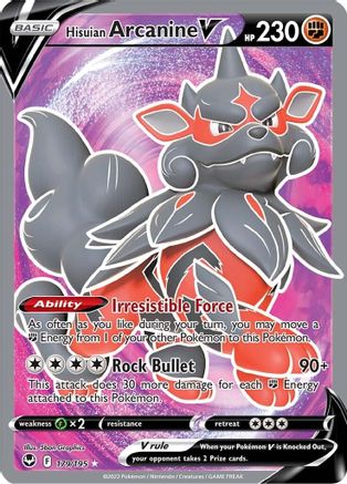 Hisuian Arcanine V (Full Art) 179/195 - SWSH12 Silver Tempest Holofoil