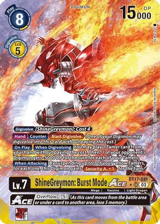 ShineGreymon: Burst Mode ACE (Alternate Art) (BT17-041) - Secret Crisis Foil