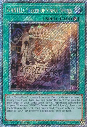 WANTED: Seeker of Sinful Spoils (Platinum Secret Rare) (RA03-EN074) - Quarter Century Bonanza 1st Edition