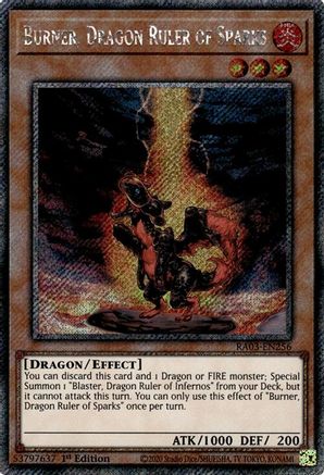 Burner, Dragon Ruler of Sparks (Platinum Secret Rare) (RA03-EN256) - Quarter Century Bonanza 1st Edition