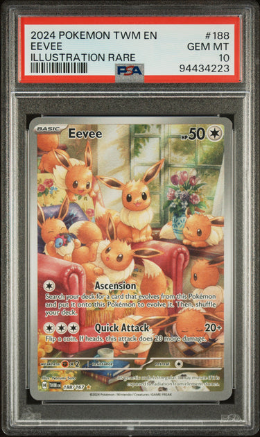 2024 POKEMON TWM EN-TWILIGHT MASQUERADE #188 EEVEE ILLUSTRATION RARE PSA 10