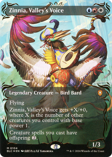 Zinnia, Valley's Voice (Borderless) (Raised Foil) (BLC-104) - Bloomburrow Commander (Borderless) Foil