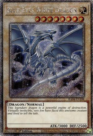 Blue-Eyes White Dragon (8th Art) (Platinum Secret Rare) (RA04-EN108) - Quarter Century Stampede 1st Edition