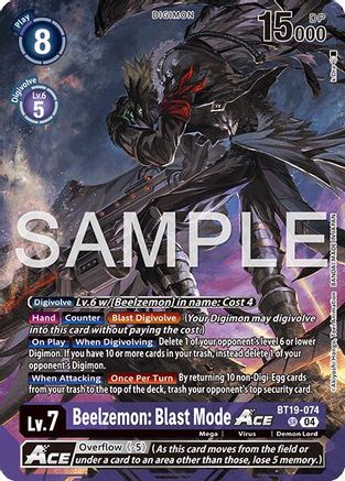 Beelzemon: Blast Mode ACE (BT19-074) - Limited Card Pack -Billion Bullet- Foil