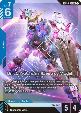 Unicorn Gundam (Destroy Mode) GD01-002/undefined - Newtype Rising Holofoil