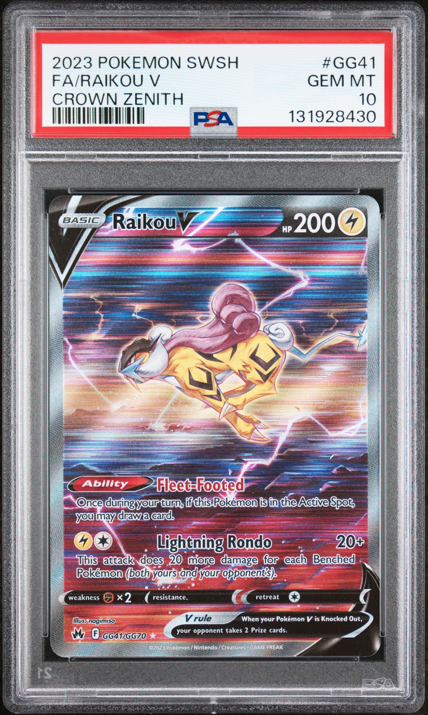 Raikou V Full Art #GG41 PSA 10