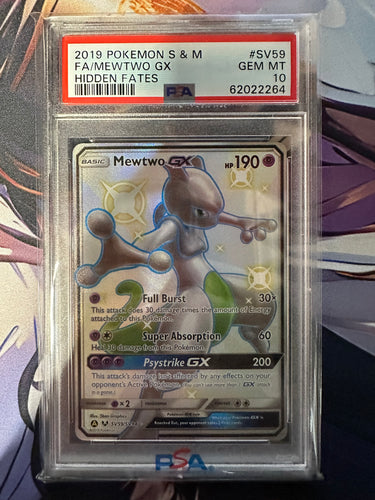 2019 POKEMON SUN & MOON HIDDEN FATES #SV59 FA/MEWTWO GX HIDDEN FATES PSA 10