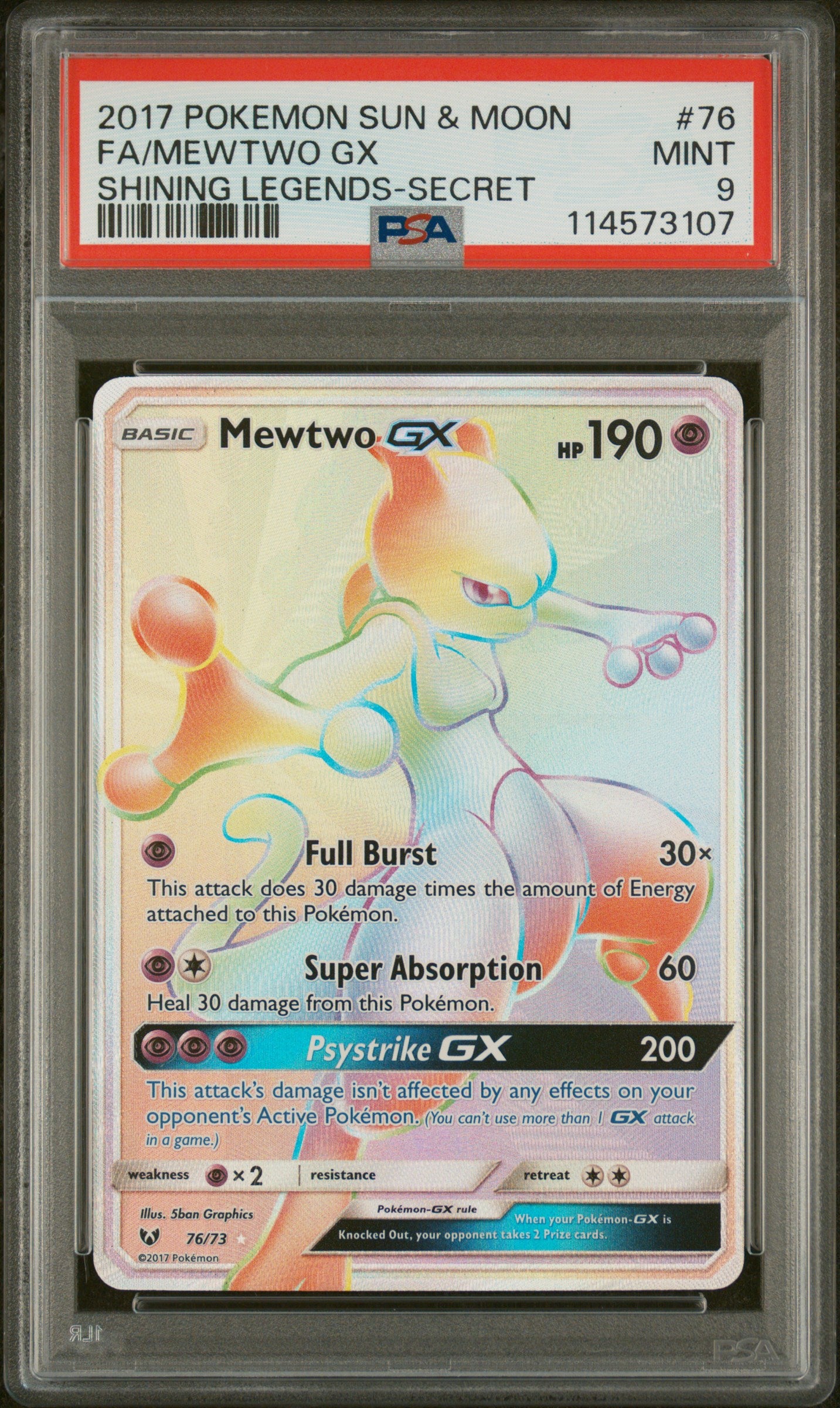Mewtwo GX Rainbow Full Art #76 PSA 9