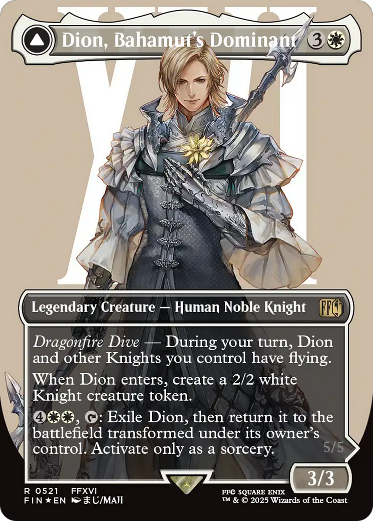 Dion, Bahamut's Dominant // Bahamut, Warden of Light (FIN-521) - FINAL FANTASY: (enchantment) (Borderless) Foil