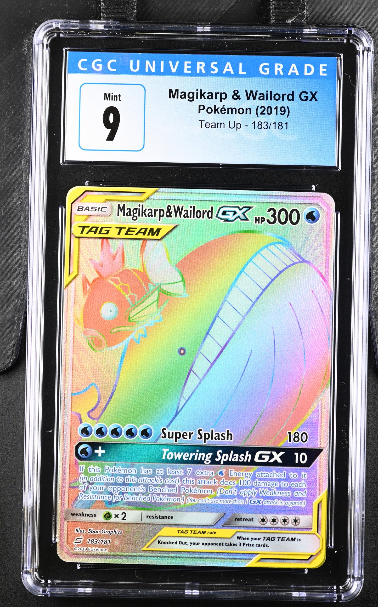 Magikarp & Wailord GX Rainbow Rare Team Up #183 CGC 9