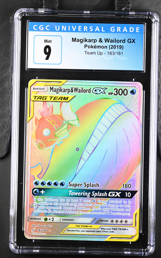 Magikarp & Wailord GX Rainbow Rare Team Up #183 CGC 9