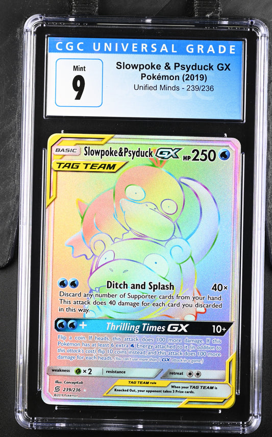 Slowpoke & Psyduck GX Unified Minds Rainbow Rare #239 CGC 9