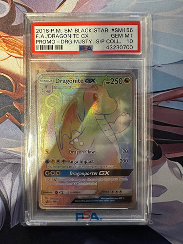 2018 POKEMON SM BLACK STAR PROMO #SM156 FA/DRAGONITE GX PROMO-DRG.MJSTY. S/P COLL. PSA 10