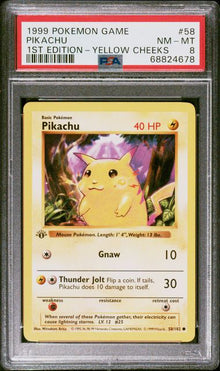 pikachu 58/102 PSA 8 shadowless 1st Ed Yellow Cheeks