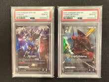 2025 GUNDAM NEWTYPE RISING #023 CHAR'S GELGOOG LEGEND RARE+ and 2025 GUNDAM NEWTYPE RISING #001 GUNDAM LEGEND RARE+ sequential set