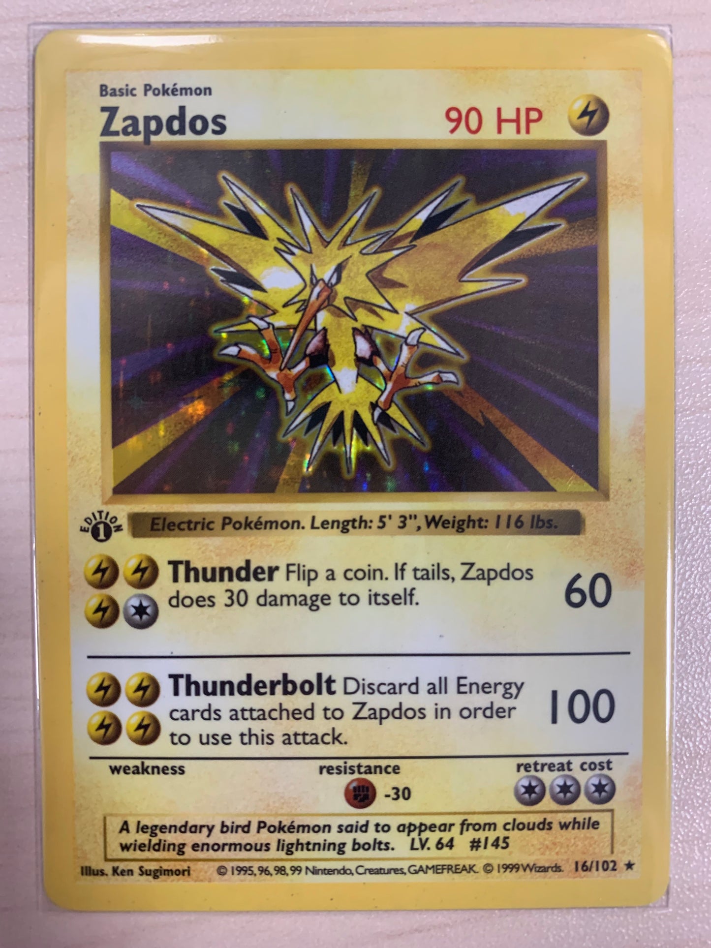 Zapdos Base Set 1st Ed Shadowless