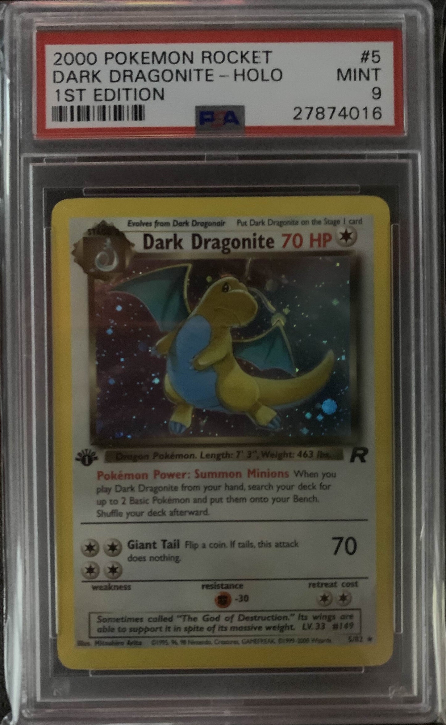 Dark Dragonite Holo Rocket 1st Edition PSA 9