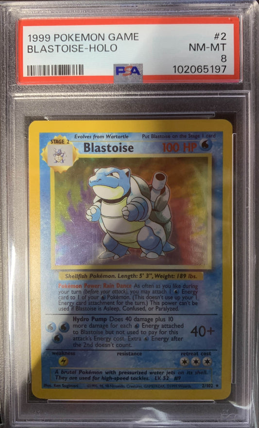 Blastoise Base Set Holo Unlimited Shadowed #2 PSA 8