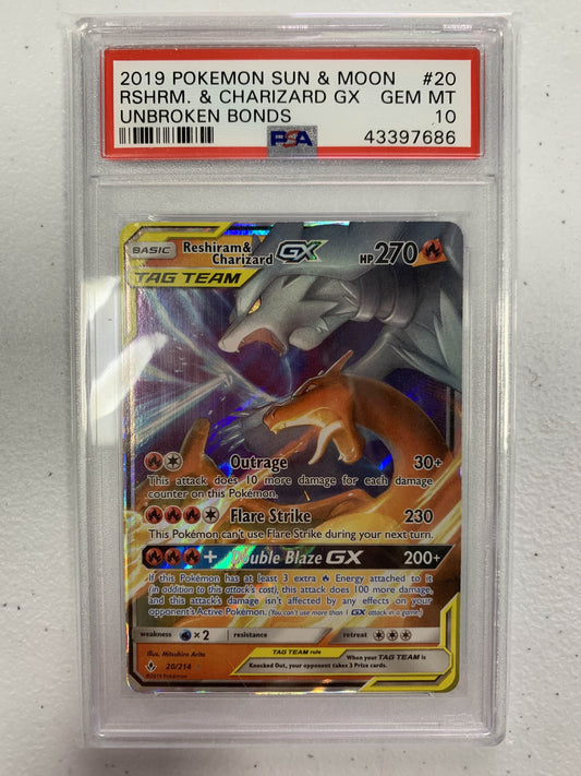 Reshiram & Charizard GX Tag Team #20 PSA 10