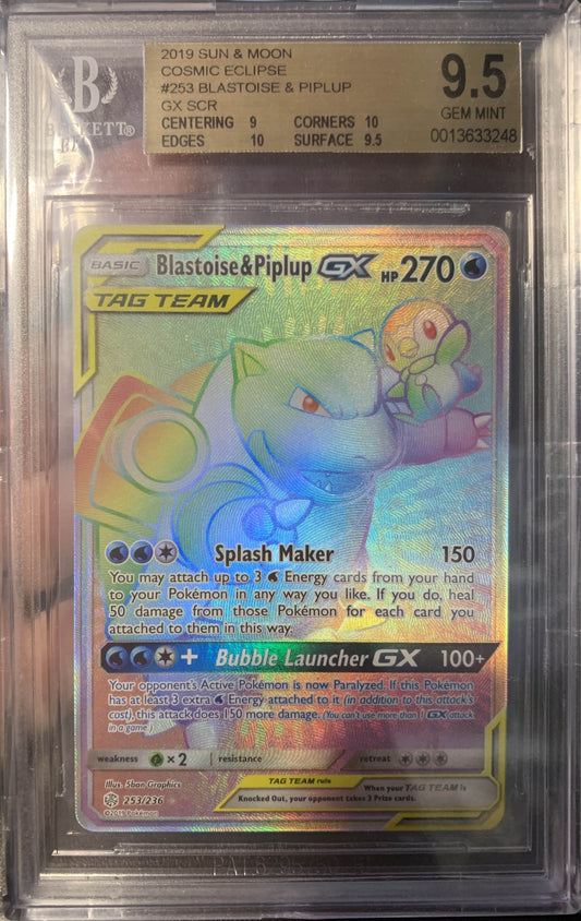 Blastoise & Piplup GX Tag Team Rainbow Rare #253 BGS 9.5