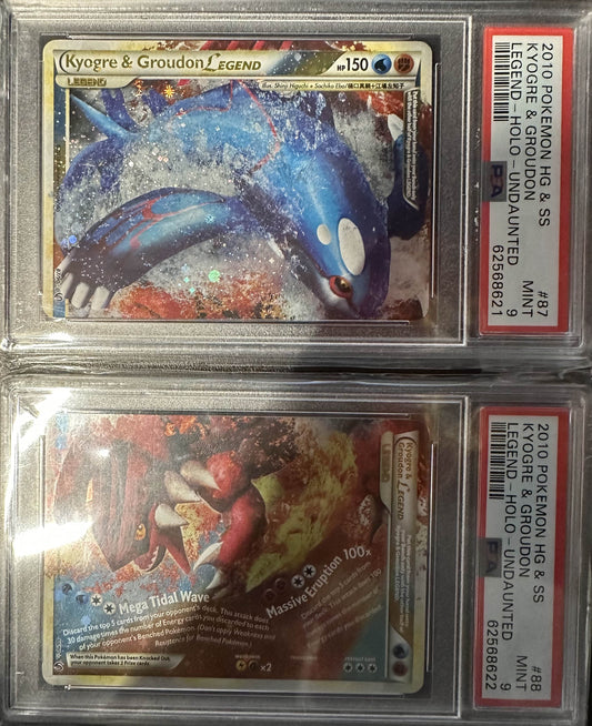 Kyogre & Groudon Legend Holo (Bottom + Top) Undaunted #87 PSA 9's (Sequential)