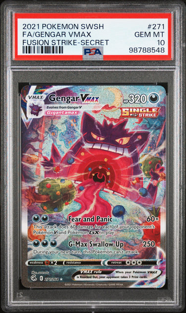 2021 POKEMON SWORD & SHIELD FUSION STRIKE #271 FA/GENGAR VMAX FUSION STRIKE-SECRET PSA 10
