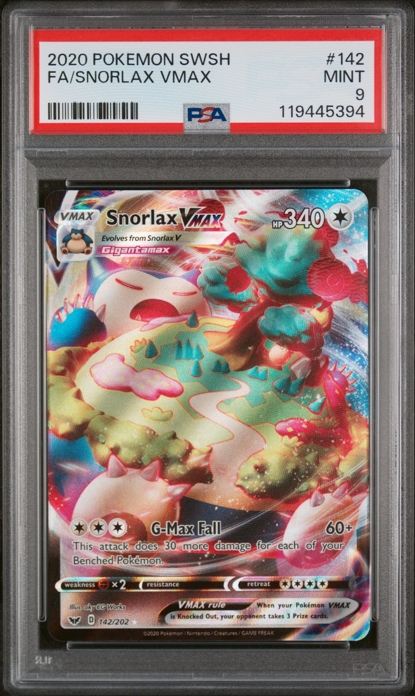 Snorlax Vmax PSA 9 142/202 Swsh