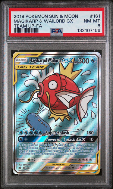 2019 POKEMON SUN & MOON TEAM UP #161 MAGIKARP & WAILORD GX TEAM UP-FA PSA 8