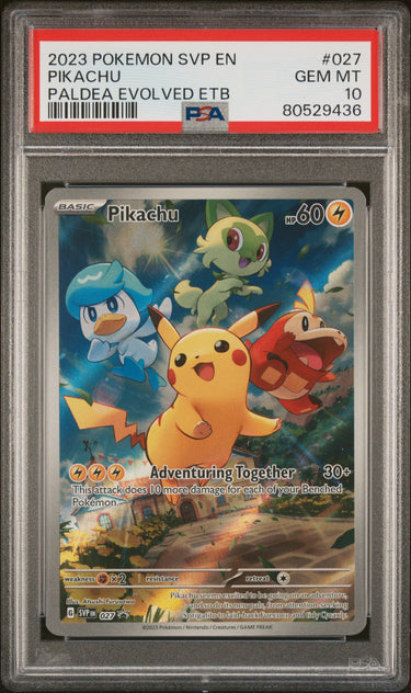 2023 POKEMON SVP EN-SV BLACK STAR PROMO #027 PIKACHU PALDEA EVOLVED ETB PSA 10