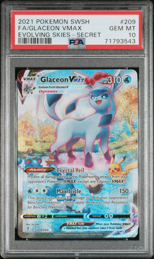 Glaceon VMAX Evolving Skies Secret Alternate Art #209 PSA 10