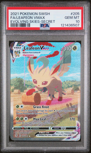 2021 POKEMON SWORD & SHIELD EVOLVING SKIES #205 FA/LEAFEON VMAX EVOLVING SKIES-SECRET PSA 10