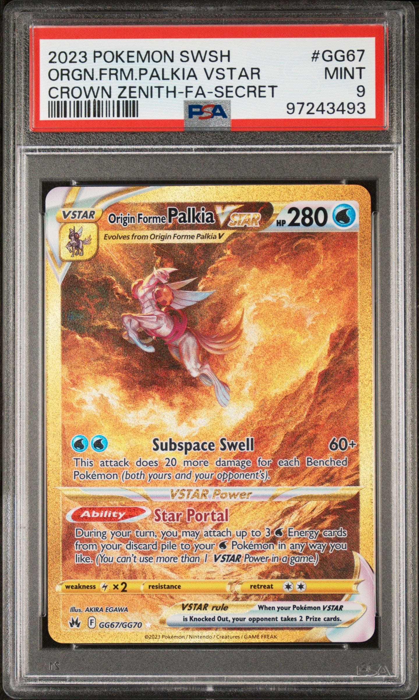Origin Forme Palkia Vstar Gold Secret Rare Crown Zenith #GG67 PSA 9