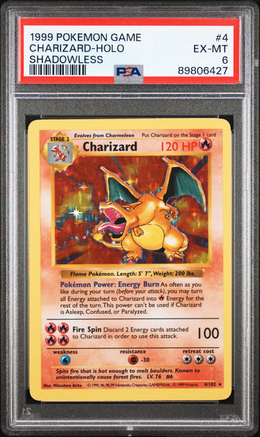 Charizard Holo Base Set #4 SHADOWLESS Unlimited PSA 6
