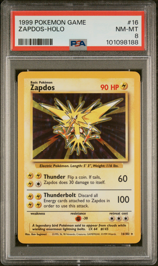 Zapdos Base Set Holo Unlimited Shadowed PSA 8