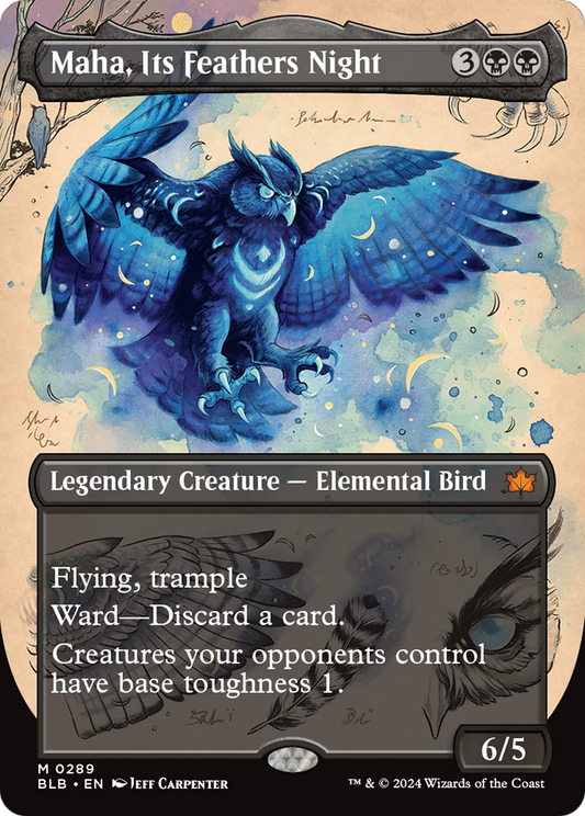 Maha, Its Feathers Night (BLB-289) - Bloomburrow (Borderless) Foil