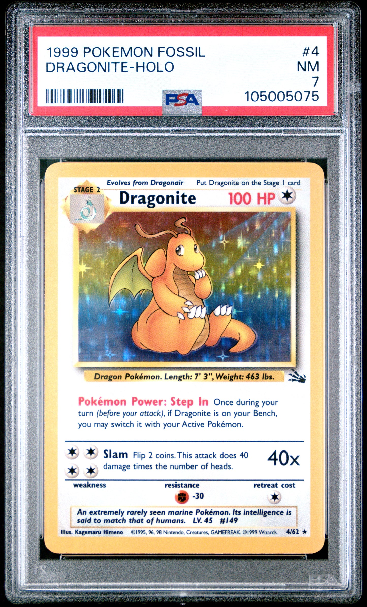 Dragonite Fossil Holo Unlimited PSA 7